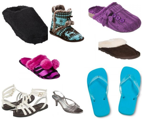 Flip flops, gladiator sandals, t-strap sandals, backless slippers, slides, slipper boots